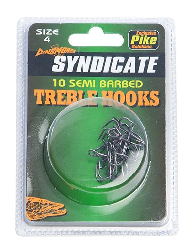 SEMI BARBED TREBLE HOOKS SIZE 4